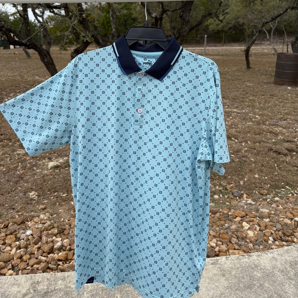 Men's Blue Patterned Polo Shirt